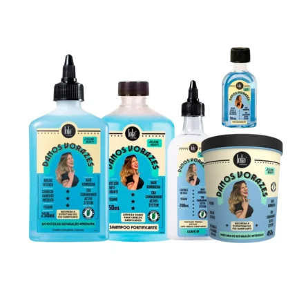 Kit Lola Cosmetics Danos Vorazes Shampoo 250ml + Condicionador 250ml + Leave-In 200ml + Óleo Reparador 50ml + Máscara de Reparação 450g